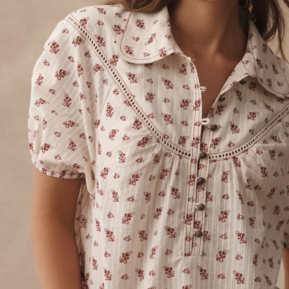 NWT Pilcro Short-Sleeve Popover Blouse, Size S/Petite